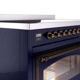 ILVE Nostalgie II Noblesse 48-Inch Induction Range with Triple Glass Door in Midnight Blue with Bronze Trim (UNI486NMPMBB)
