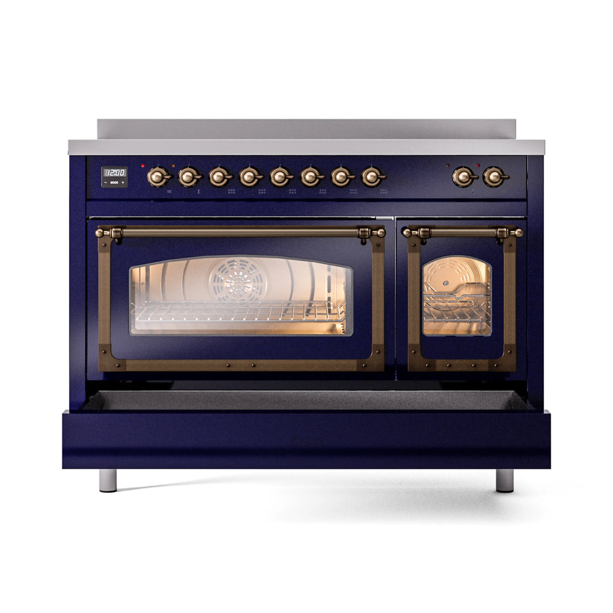 ILVE Nostalgie II Noblesse 48-Inch Induction Range with Triple Glass Door in Midnight Blue with Bronze Trim (UNI486NMPMBB)