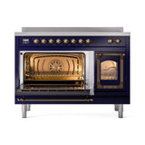 ILVE Nostalgie II Noblesse 48-Inch Induction Range with Triple Glass Door in Midnight Blue with Bronze Trim (UNI486NMPMBB)