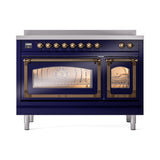 ILVE Nostalgie II Noblesse 48-Inch Induction Range with Triple Glass Door in Midnight Blue with Bronze Trim (UNI486NMPMBB)
