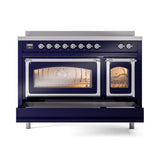 ILVE Nostalgie II Noblesse 48-Inch Induction Range with Triple Glass Door in Midnight Blue with Chrome Trim (UNI486NMPMBC)