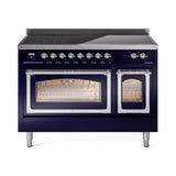 ILVE Nostalgie II Noblesse 48-Inch Induction Range with Triple Glass Door in Midnight Blue with Chrome Trim (UNI486NMPMBC)