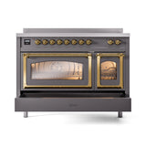 ILVE Nostalgie II Noblesse 48-Inch Induction Range with Triple Glass Door in Matte Graphite with Brass Trim (UNI486NMPMGG)