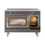 ILVE Nostalgie II Noblesse 48-Inch Induction Range with Triple Glass Door in Matte Graphite with Brass Trim (UNI486NMPMGG)