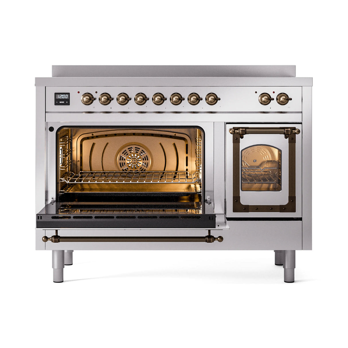 ILVE Nostalgie II Noblesse 48-Inch Induction Range with Triple Glass Door in Stainless Steel with Bronze Trim (UNI486NMPSSB)