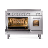 ILVE Nostalgie II Noblesse 48-Inch Induction Range with Triple Glass Door in Stainless Steel with Chrome Trim (UNI486NMPSSC)