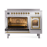 ILVE Nostalgie II Noblesse 48-Inch Induction Range with Triple Glass Door in Stainless Steel with Brass Trim (UNI486NMPSSG)