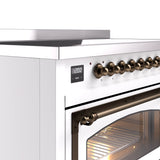 ILVE Nostalgie II Noblesse 48-Inch Induction Range with Triple Glass Door in White with Bronze Trim (UNI486NMPWHB)