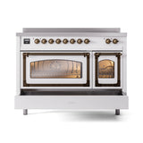 ILVE Nostalgie II Noblesse 48-Inch Induction Range with Triple Glass Door in White with Bronze Trim (UNI486NMPWHB)