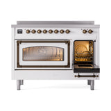 ILVE Nostalgie II Noblesse 48-Inch Induction Range with Triple Glass Door in White with Bronze Trim (UNI486NMPWHB)