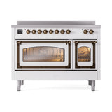 ILVE Nostalgie II Noblesse 48-Inch Induction Range with Triple Glass Door in White with Bronze Trim (UNI486NMPWHB)