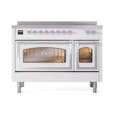 ILVE Nostalgie II Noblesse 48-Inch Induction Range with Triple Glass Door in White with Chrome Trim (UNI486NMPWHC)