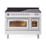 ILVE Nostalgie II Noblesse 48-Inch Induction Range with Triple Glass Door in White with Chrome Trim (UNI486NMPWHC)