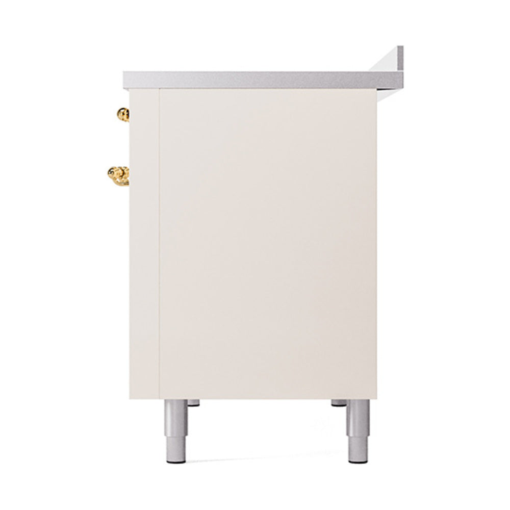 ILVE 48-Inch Nostalgie II Induction Range with Solid Door Oven in Antique White with Brass Trim (UPI486QNMPAWG)