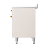 ILVE 48-Inch Nostalgie II Induction Range with Solid Door Oven in Antique White with Brass Trim (UPI486QNMPAWG)