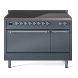 ILVE 48-Inch Nostalgie II Induction Range with Solid Door Oven in Blue Grey with Chrome Trim (UPI486QNMPBGC)