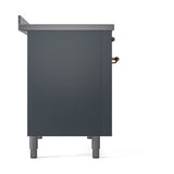 ILVE 48-Inch Nostalgie II Induction Range with Solid Door Oven in Blue Grey with Brass Trim (UPI486QNMPBGG)
