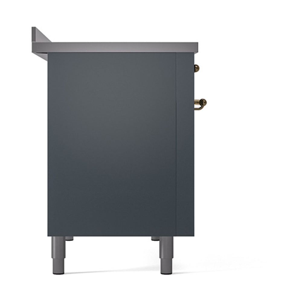 ILVE 48-Inch Nostalgie II Induction Range with Solid Door Oven in Blue Grey with Brass Trim (UPI486QNMPBGG)