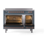ILVE 48-Inch Nostalgie II Induction Range with Solid Door Oven in Blue Grey with Copper Trim (UPI486QNMPBGP)