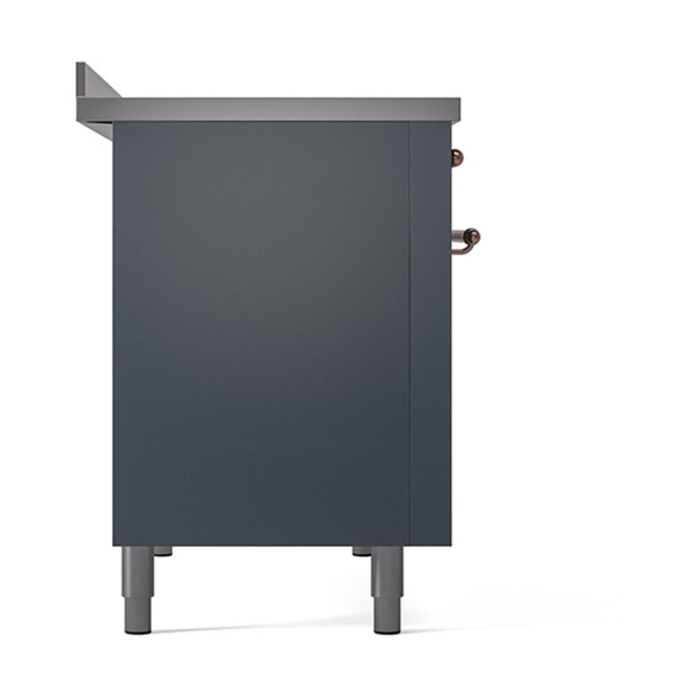 ILVE 48-Inch Nostalgie II Induction Range with Solid Door Oven in Blue Grey with Copper Trim (UPI486QNMPBGP)
