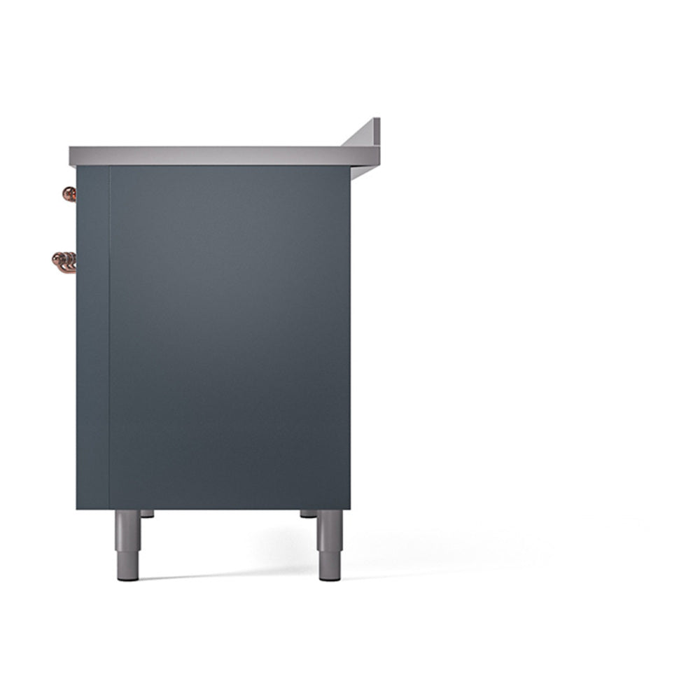 ILVE 48-Inch Nostalgie II Induction Range with Solid Door Oven in Blue Grey with Copper Trim (UPI486QNMPBGP)
