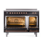 ILVE 48-Inch Nostalgie II Induction Range with Solid Door Oven in Glossy Black with Copper Trim (UPI486QNMPBKP)