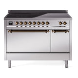 ILVE 48-Inch Nostalgie II Induction Range with Solid Door Oven in Stainless Steel with Chrome Trim (UPI486QNMPSSC)