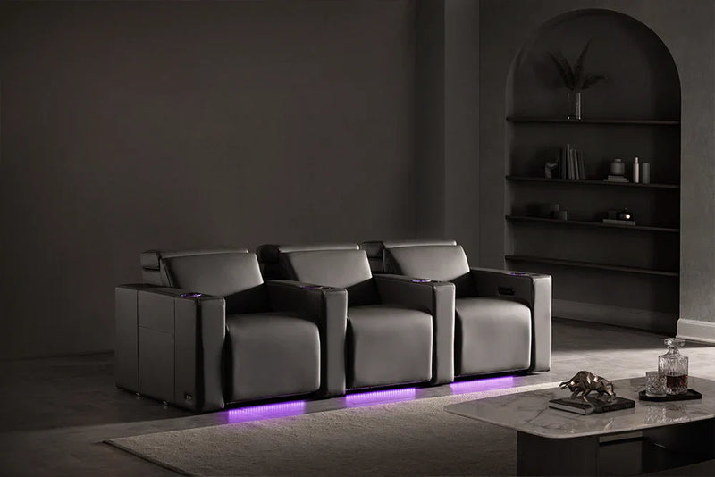 Valencia Barcelona Ultimate Leather Home Theater Seating Row of 3, Graphite
