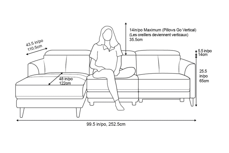 Valencia Andria Modern Left Hand Facing Top Grain Leather Reclining Sectional Sofa, Black Color
