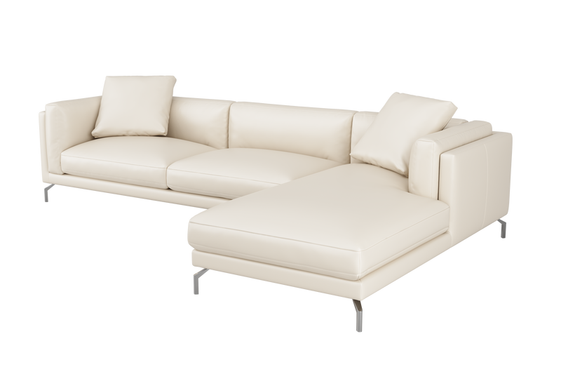 Valencia Zadar Leather Sofa with Right Chaise, Beige