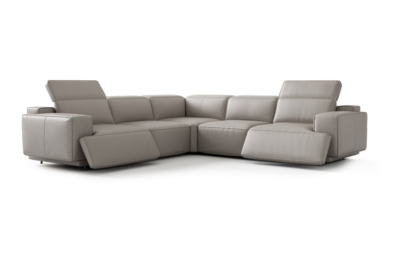 Valencia Valentina Leather Sectional L-Shape Recliner Sofa, Light Grey