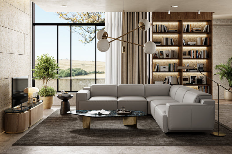 Valencia Valentina Leather Sectional L-Shape Recliner Sofa, Light Grey