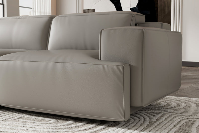 Valencia Valentina Leather Sectional L-Shape Recliner Sofa, Light Grey