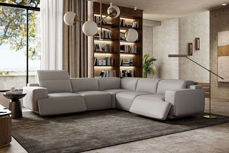 Valencia Valentina Leather Sectional L-Shape Recliner Sofa, Light Grey