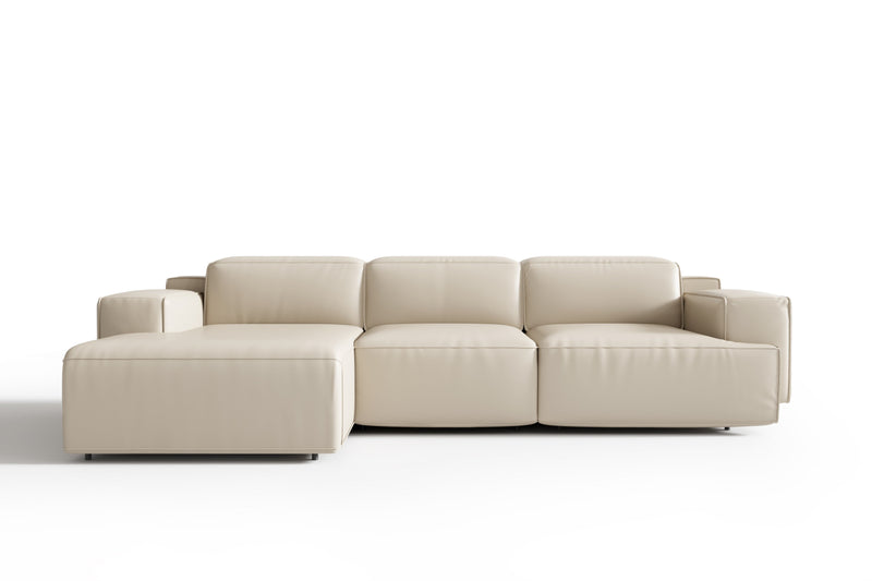 Valencia Valentina Leather Three Seats with Left Chaise Recliner Sofa, Beige