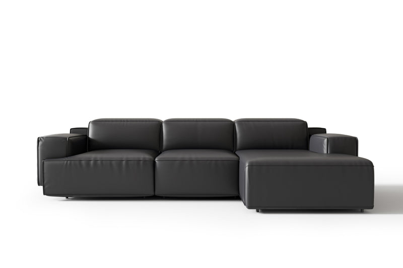 Valencia Valentina Leather Three Seats with Right Chaise Recliner Sofa, Black