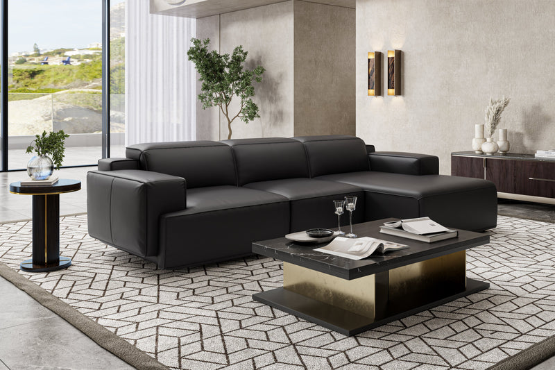 Valencia Valentina Leather Three Seats with Right Chaise Recliner Sofa, Black