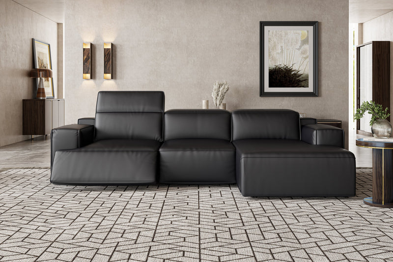 Valencia Valentina Leather Three Seats with Right Chaise Recliner Sofa, Black