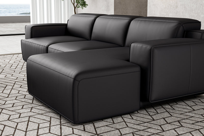 Valencia Valentina Leather Three Seats with Right Chaise Recliner Sofa, Black