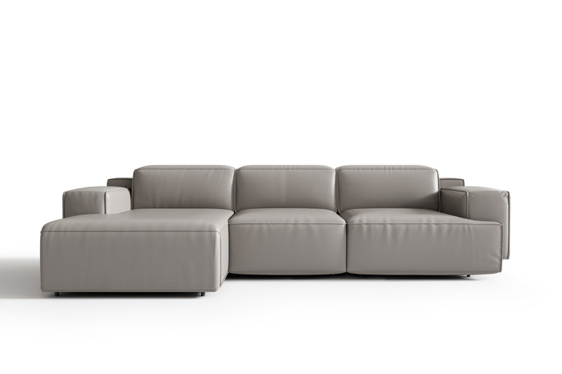 Valencia Valentina Leather Three Seats with Left Chaise Recliner Sofa, Light Grey