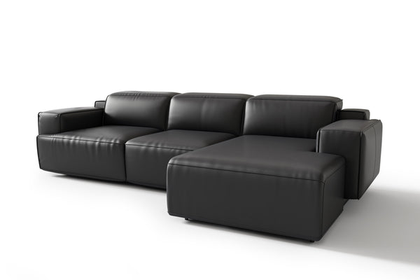 Valencia Valentina Leather Three Seats with Right Chaise Recliner Sofa, Black
