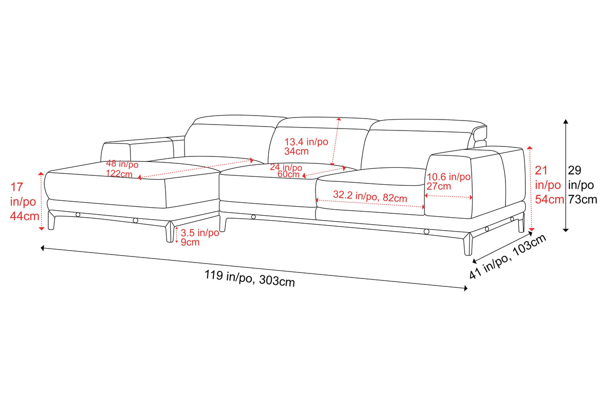 Valencia Valletta Top Grain Leather Three Seats with Left Chaise Sofa, Beige