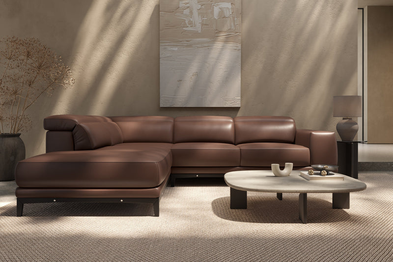 Valencia Valletta Top Grain Leather Sofa, L-Shape with Left Chaise, Dark Brown