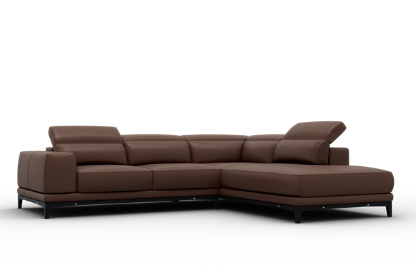 Valencia Valletta Top Grain Leather Sofa, L-Shape with Right Chaise, Dark Brown