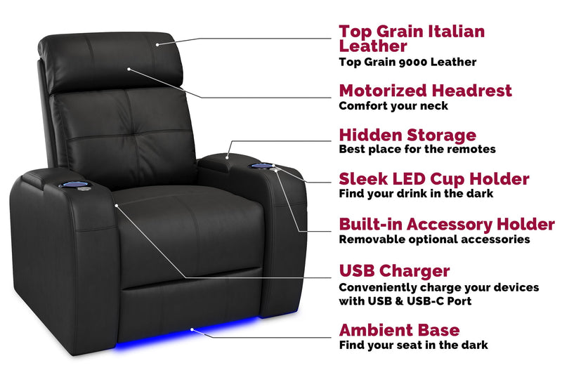 Valencia 2025 New Verona Leather Home Theater Seating Power Headrest Row of 4, Black