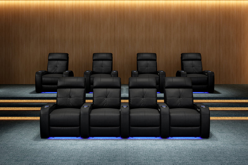 Valencia 2025 New Verona Leather Home Theater Seating Power Headrest Row of 2 Loveseat, Black
