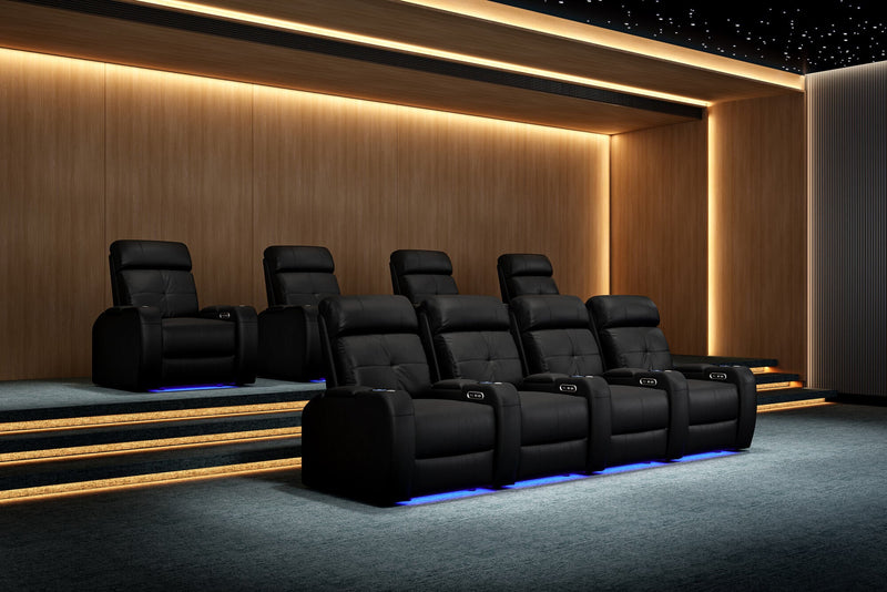 Valencia 2025 New Verona Leather Home Theater Seating Power Headrest Row of 4, Black
