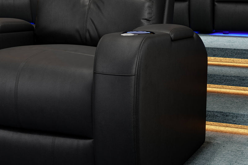 Valencia 2025 New Verona Leather Home Theater Seating Power Headrest Row of 5 Loveseat Left, Black