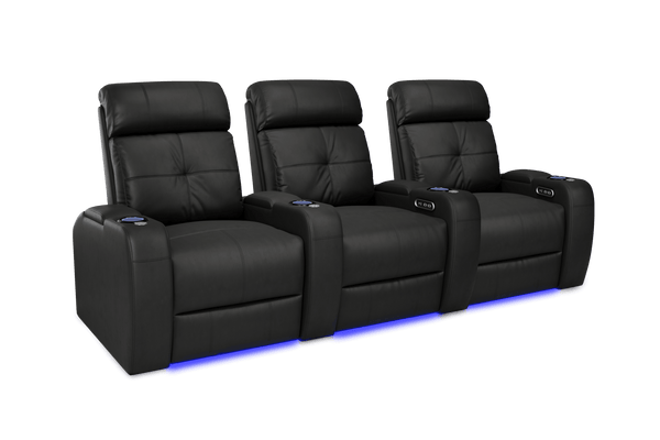 Valencia 2025 New Verona Leather Home Theater Seating Power Headrest Row of 3, Black