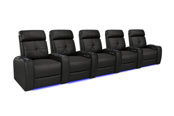 Valencia 2025 New Verona Leather Home Theater Seating Power Headrest Row of 5, Black